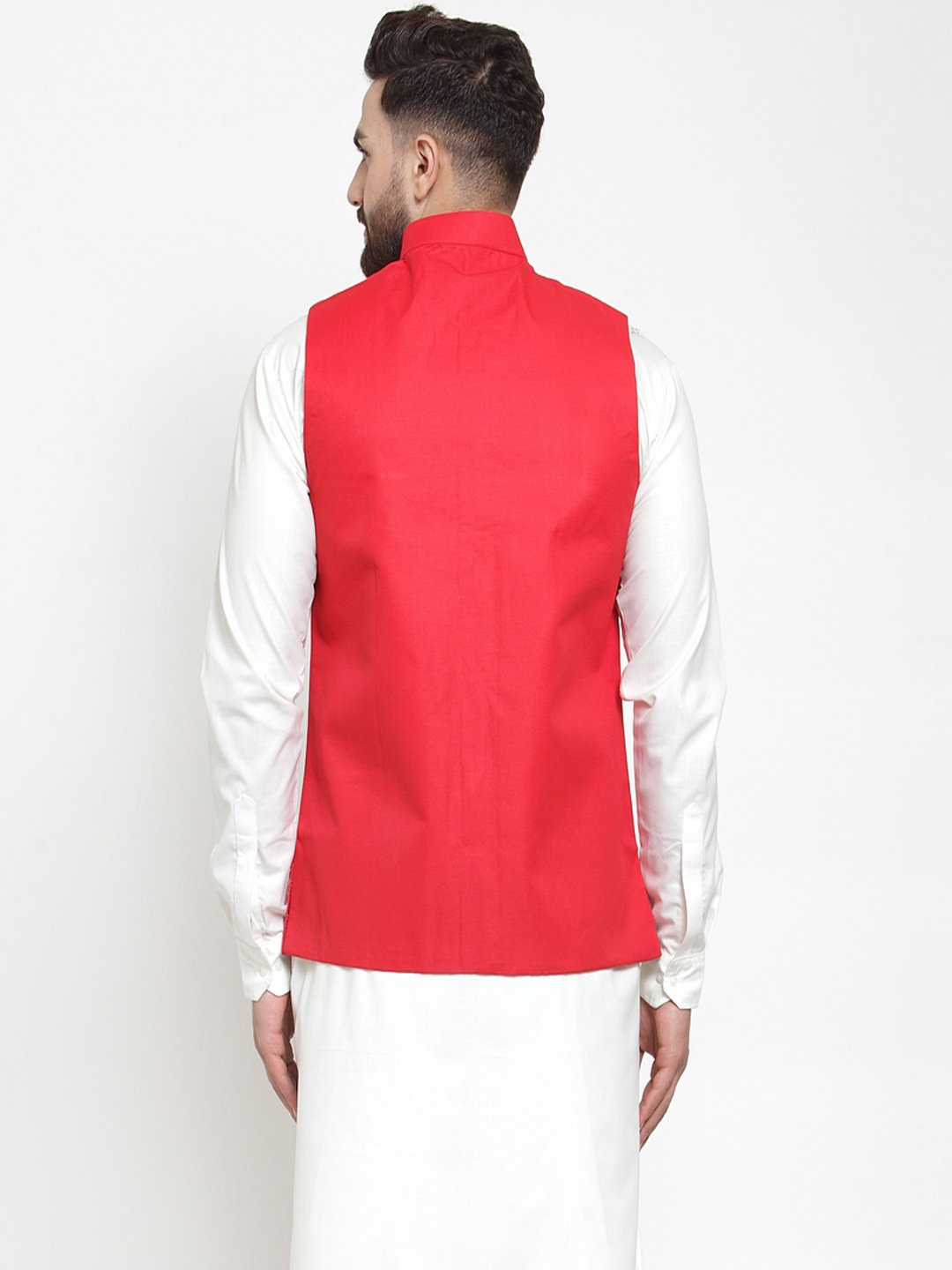 Jompers Men Red Solid Nehru Jacket | Swadesiicart