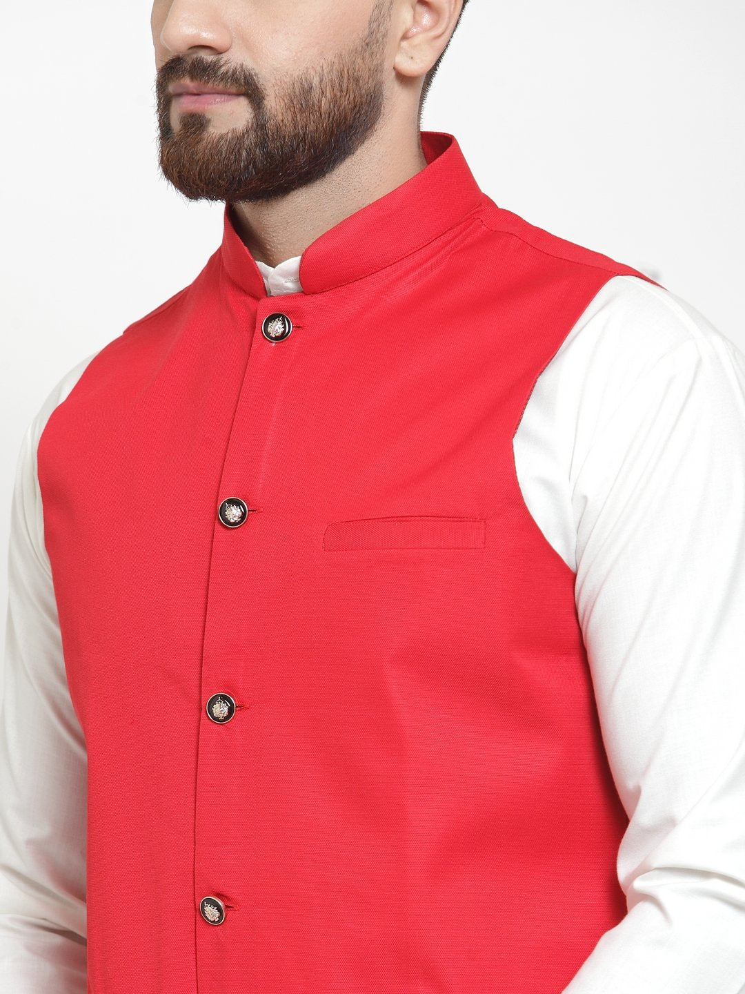 Jompers Men Red Solid Nehru Jacket | Swadesiicart