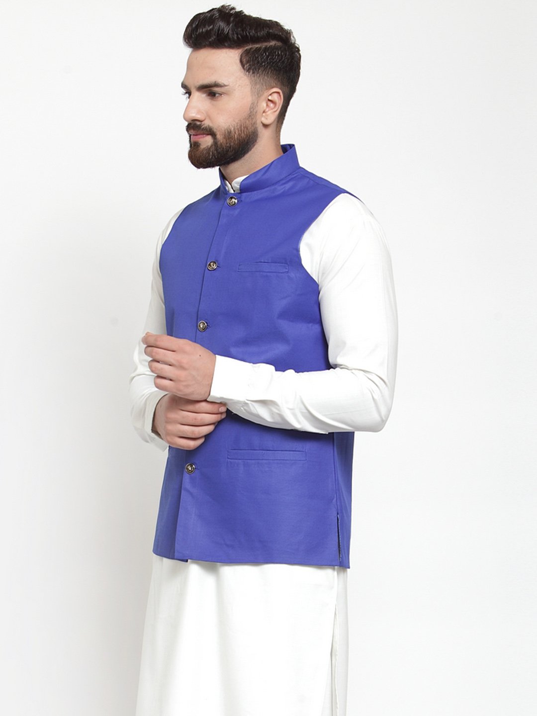 Jompers Men Royal-Blue Solid Nehru Jacket | Swadesiicart