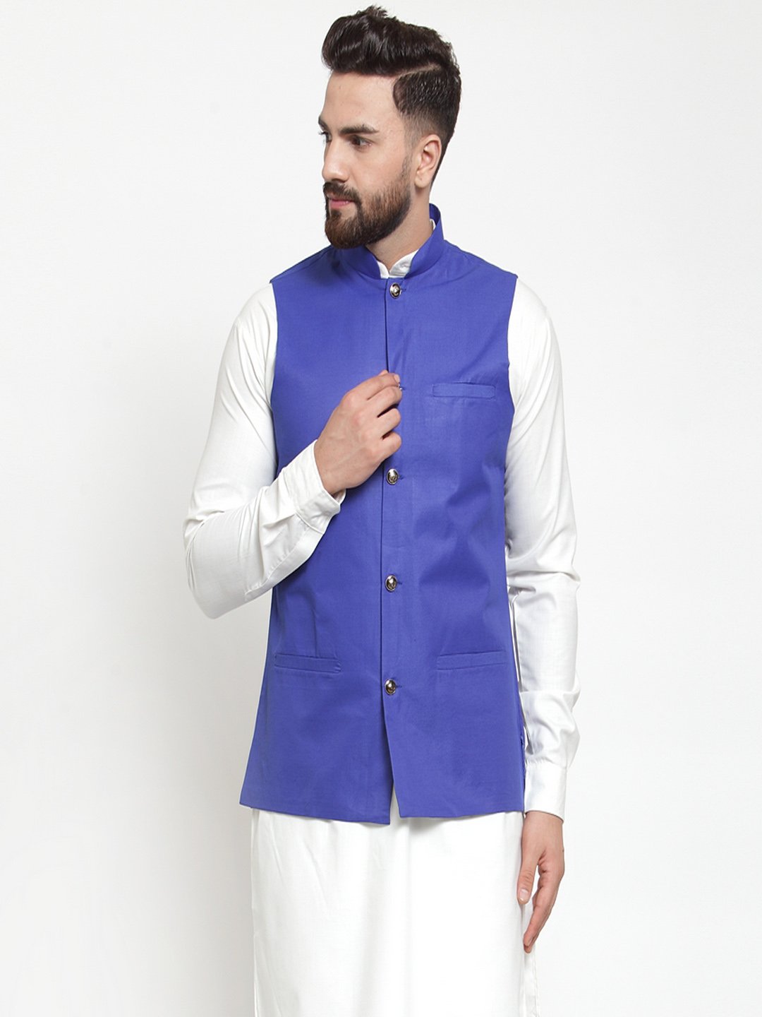 Jompers Men Royal-Blue Solid Nehru Jacket | Swadesiicart