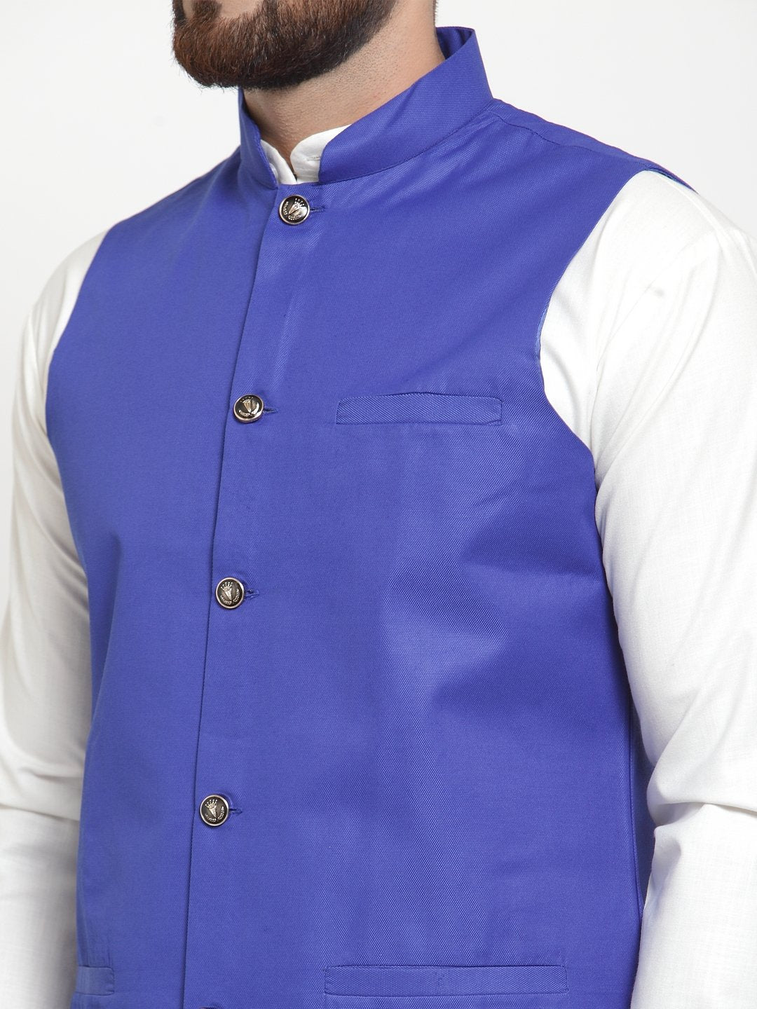 Jompers Men Royal-Blue Solid Nehru Jacket | Swadesiicart