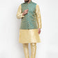 Jompers Men Green-Coloured & Golden Woven Design Nehru Jacket | Swadesiicart