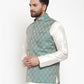 Jompers Men Green Woven Design Nehru Jacket | Swadesiicart