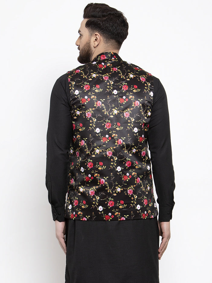 Jompers Men's Black Printed Nehru Jacket | Swadesiicart