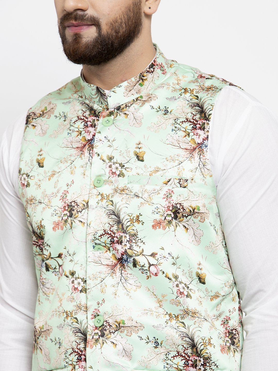 Jompers Men Lime-Green Printed Satin Nehru Jacket | Swadesiicart