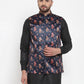 Jompers Men Navy-Blue Printed Satin Nehru Jacket | Swadesiicart