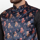 Jompers Men Navy-Blue Printed Satin Nehru Jacket | Swadesiicart