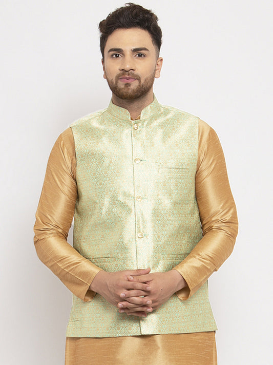 Jompers Men's Green Woven Nehru Jacket | Swadesiicart