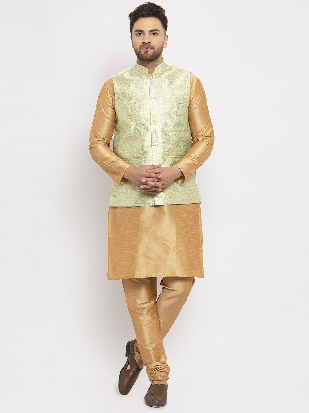Jompers Men's Green Woven Nehru Jacket | Swadesiicart