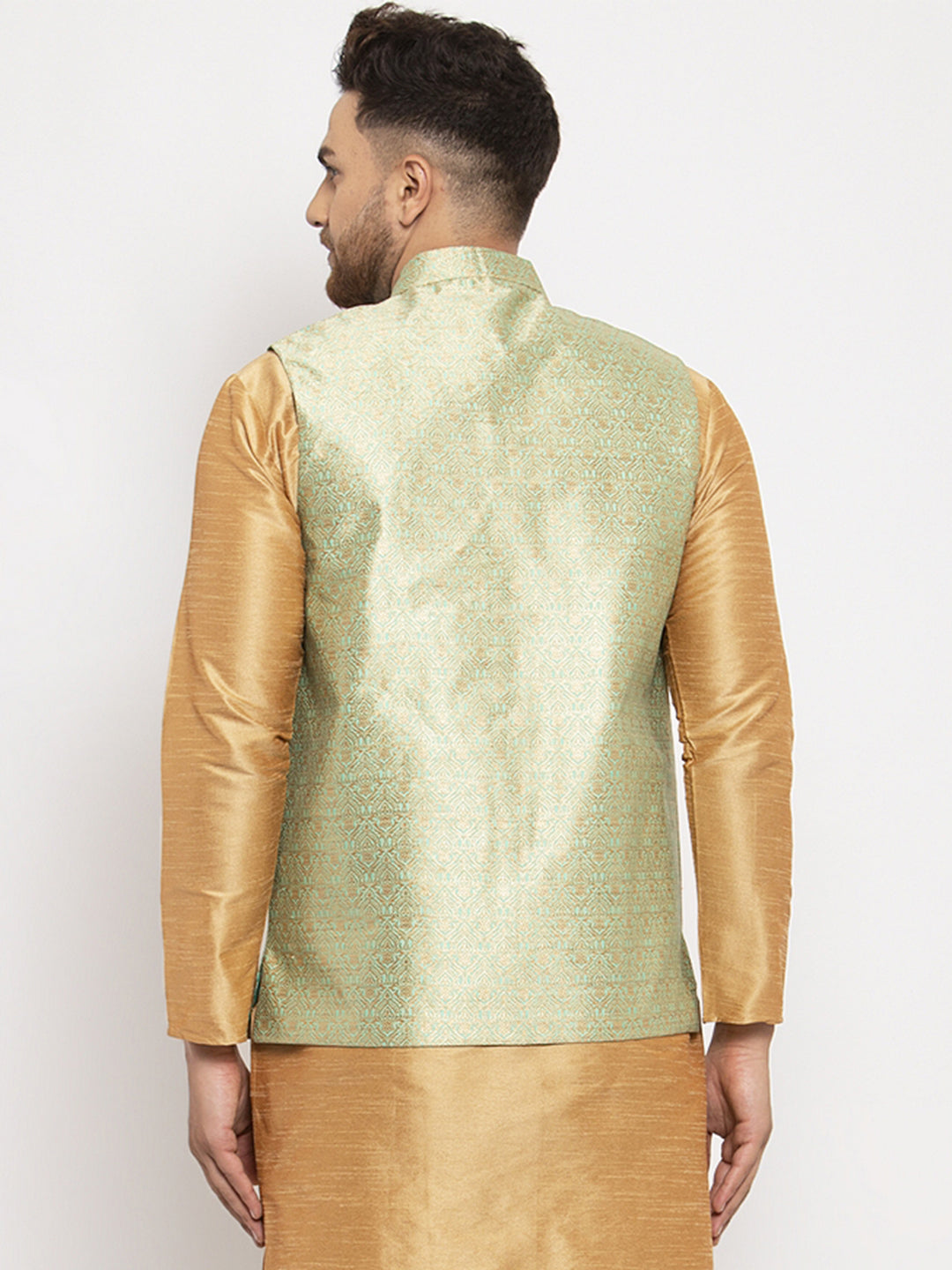 Jompers Men's Green Woven Nehru Jacket | Swadesiicart