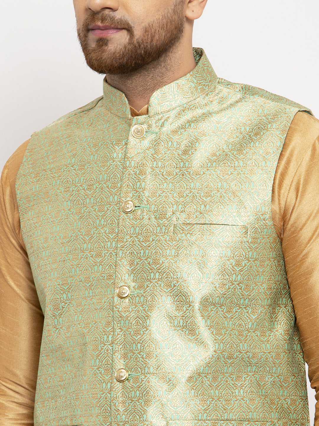 Jompers Men's Green Woven Nehru Jacket | Swadesiicart