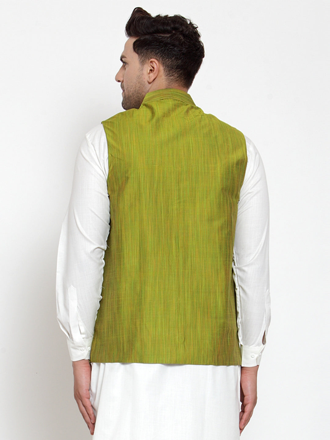 Jompers Men's Green Woven Design Nehru Jacket | Swadesiicart