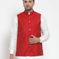 Jompers Men's Beautiful Red Woven Design Nehru Jacket | Swadesiicart
