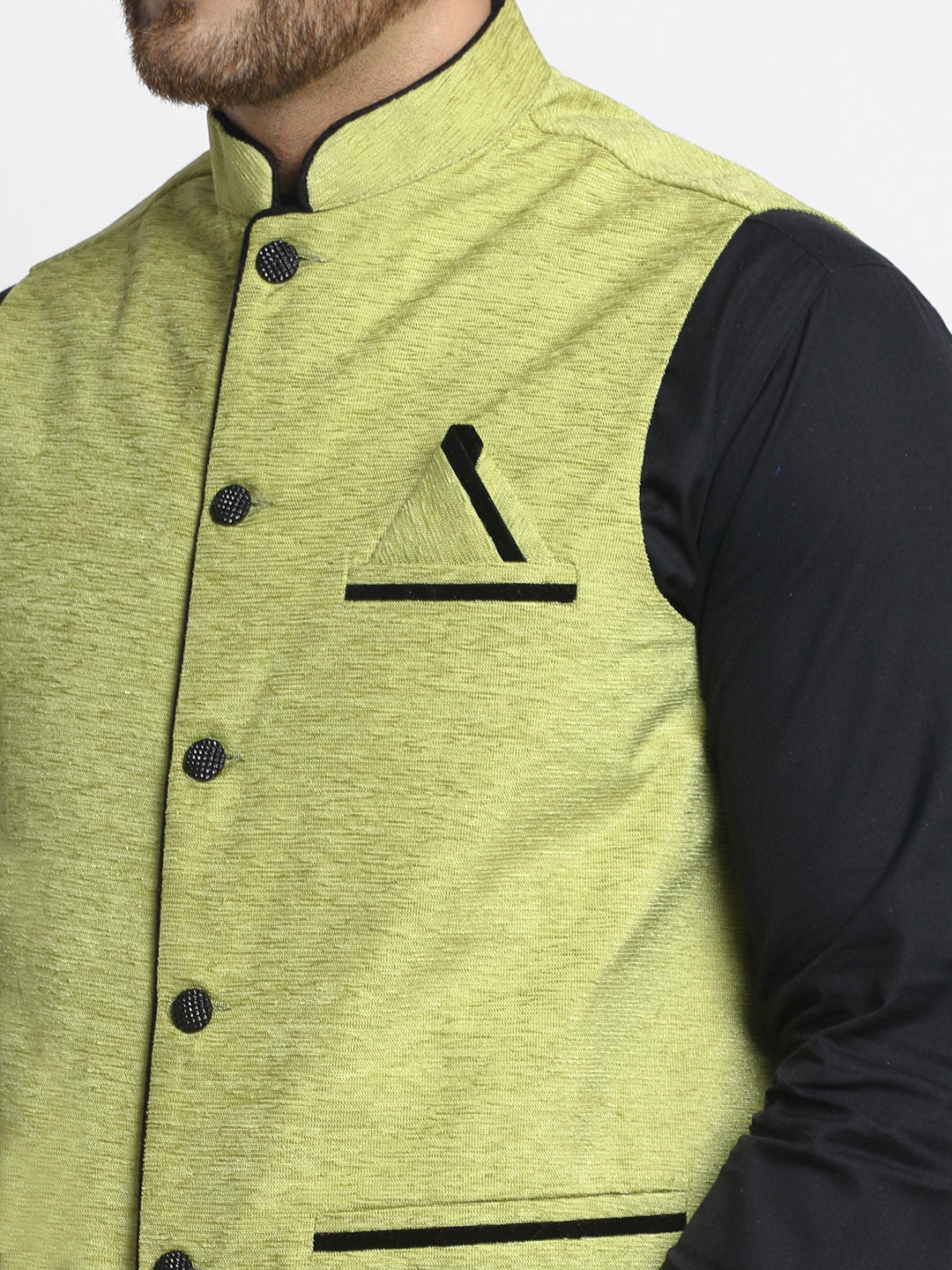 Jompers Men's Green Solid Nehru Jacket with Square Pocket | Swadesiicart