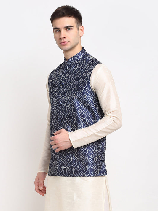 Jompers Men's Blue Digital Printed Blue Waistcoat | Swadesiicart