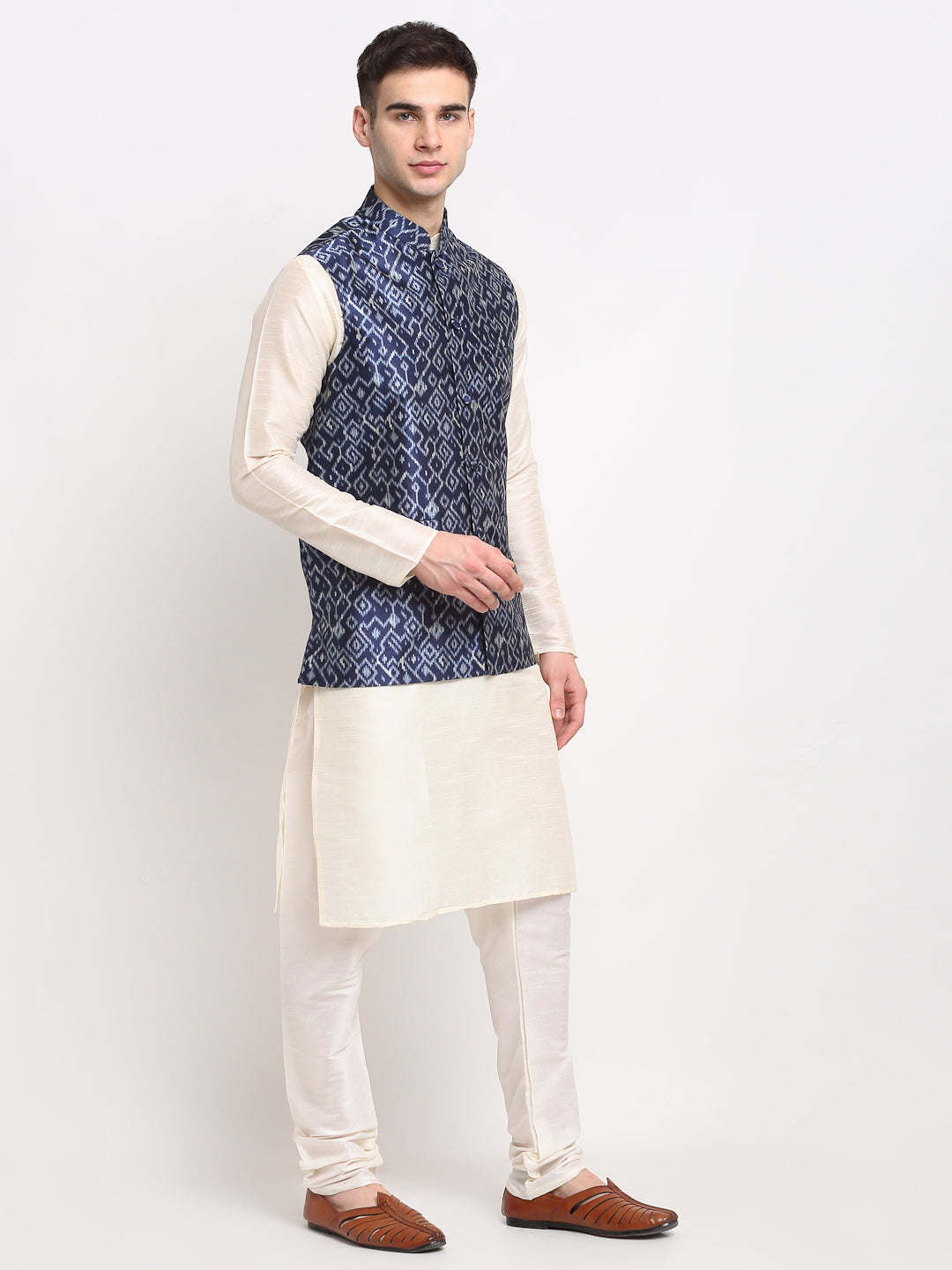 Jompers Men's Blue Digital Printed Blue Waistcoat | Swadesiicart