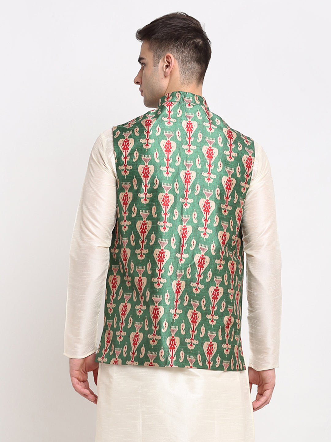 Jompers Men's Green Digital Printed Green Waistcoat | Swadesiicart