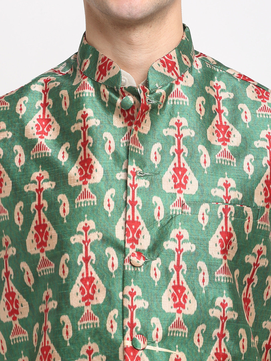 Jompers Men's Green Digital Printed Green Waistcoat | Swadesiicart