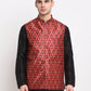 Jompers Men's Red Digital Printed Red Waistcoat | Swadesiicart