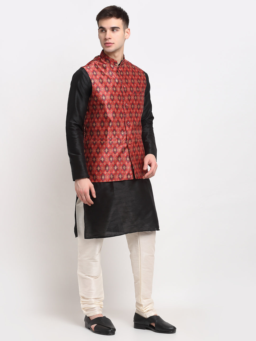 Jompers Men's Red Digital Printed Red Waistcoat | Swadesiicart