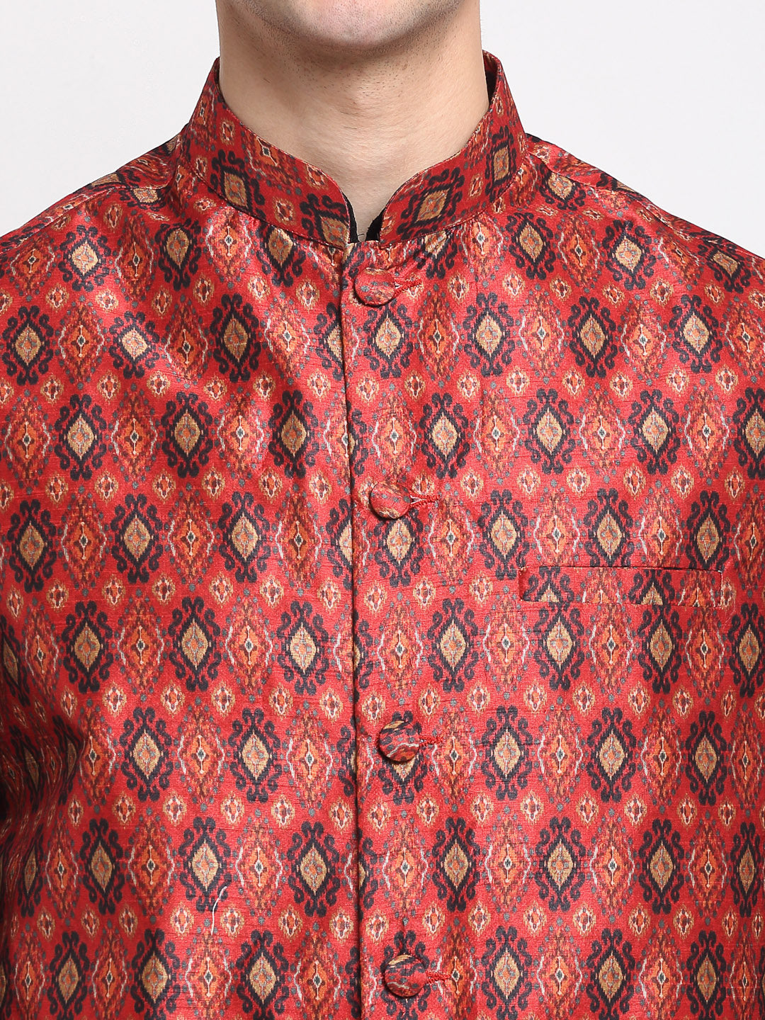 Jompers Men's Red Digital Printed Red Waistcoat | Swadesiicart
