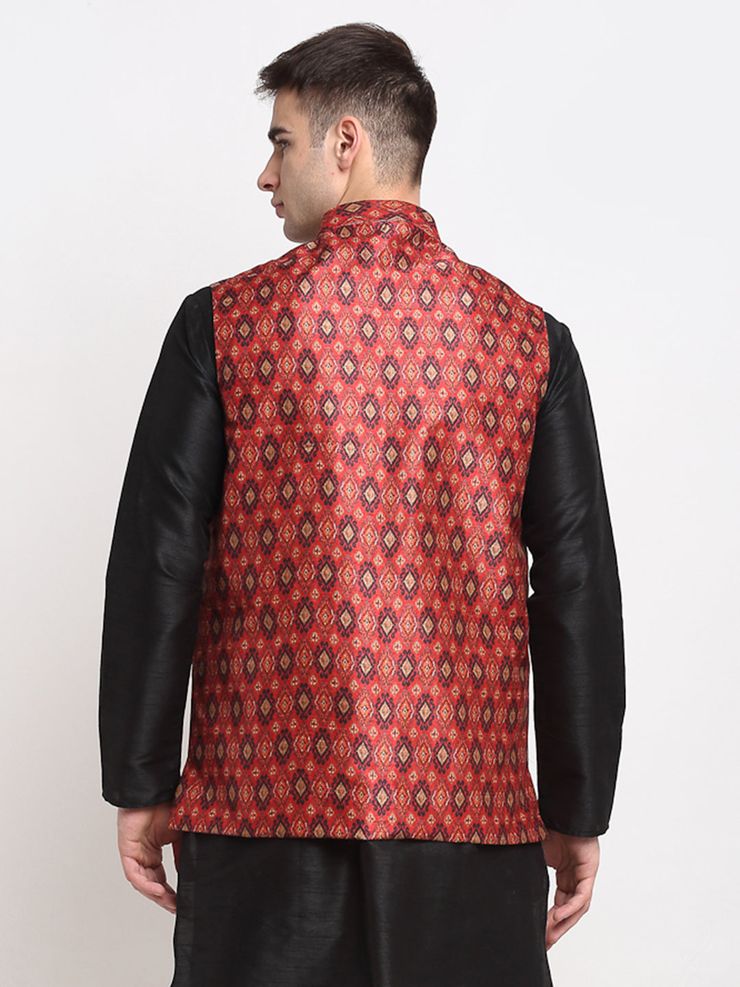 Jompers Men's Red Digital Printed Red Waistcoat | Swadesiicart