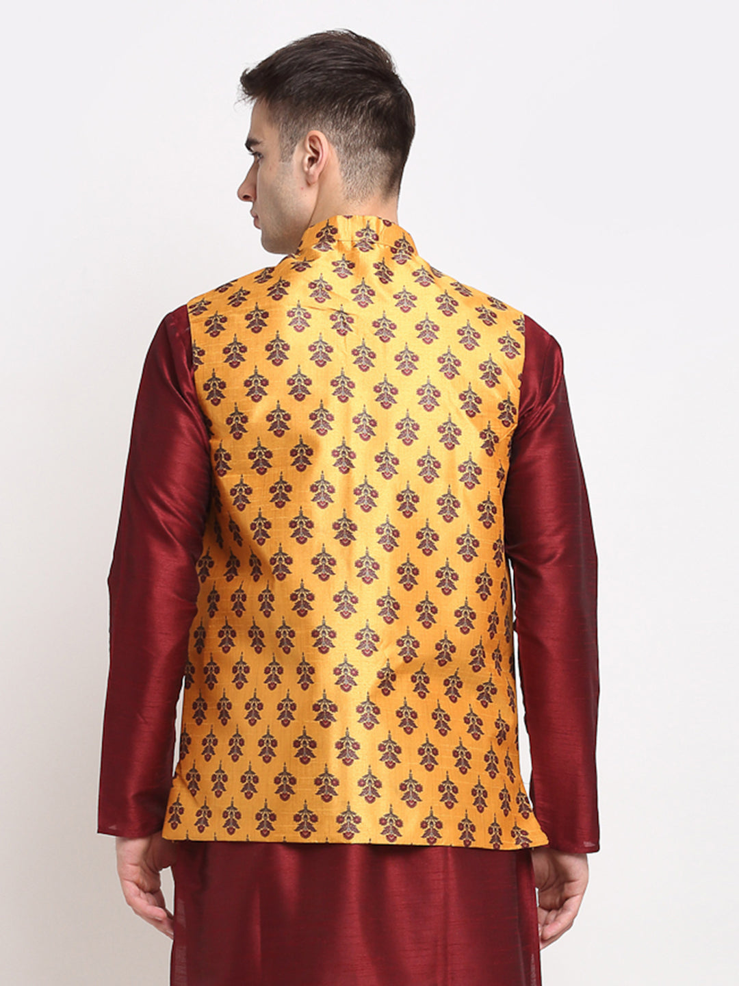 Jompers Men's Yellow Digital Printed Yellow Waistcoat | Swadesiicart