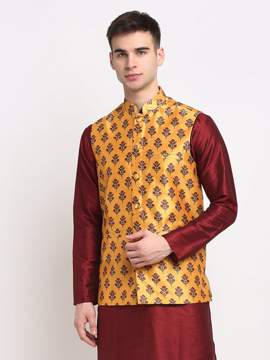 Jompers Men's Yellow Digital Printed Yellow Waistcoat | Swadesiicart