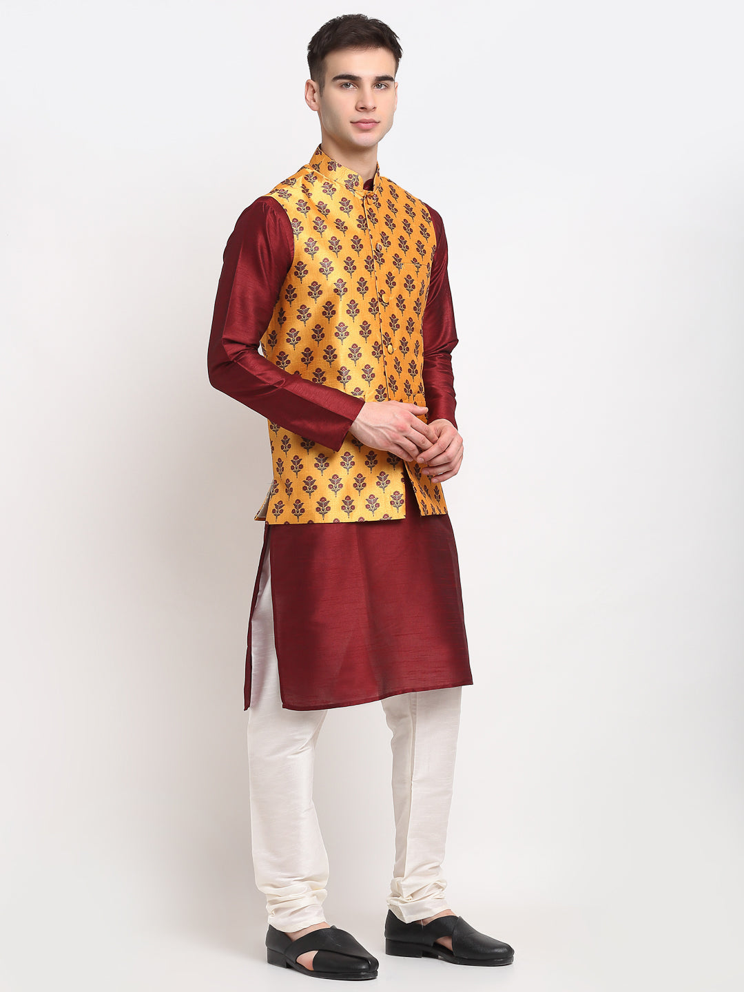 Jompers Men's Yellow Digital Printed Yellow Waistcoat | Swadesiicart