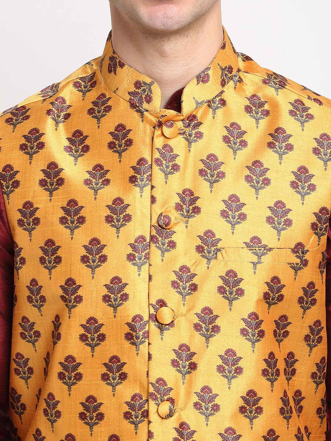 Jompers Men's Yellow Digital Printed Yellow Waistcoat | Swadesiicart
