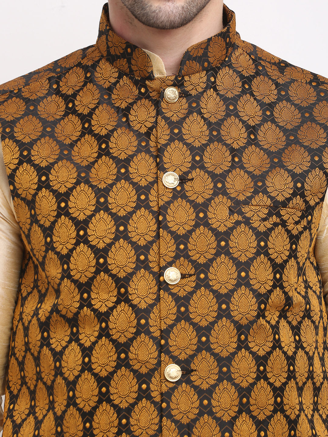 Jompers Men's Black Self-Designed Black Waistcoat | Swadesiicart