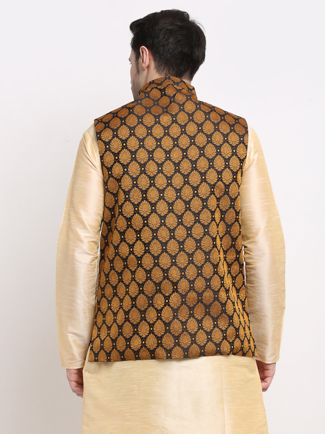 Jompers Men's Black Self-Designed Black Waistcoat | Swadesiicart