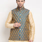 Jompers Men's Blue Self-Designed Blue Waistcoat | Swadesiicart