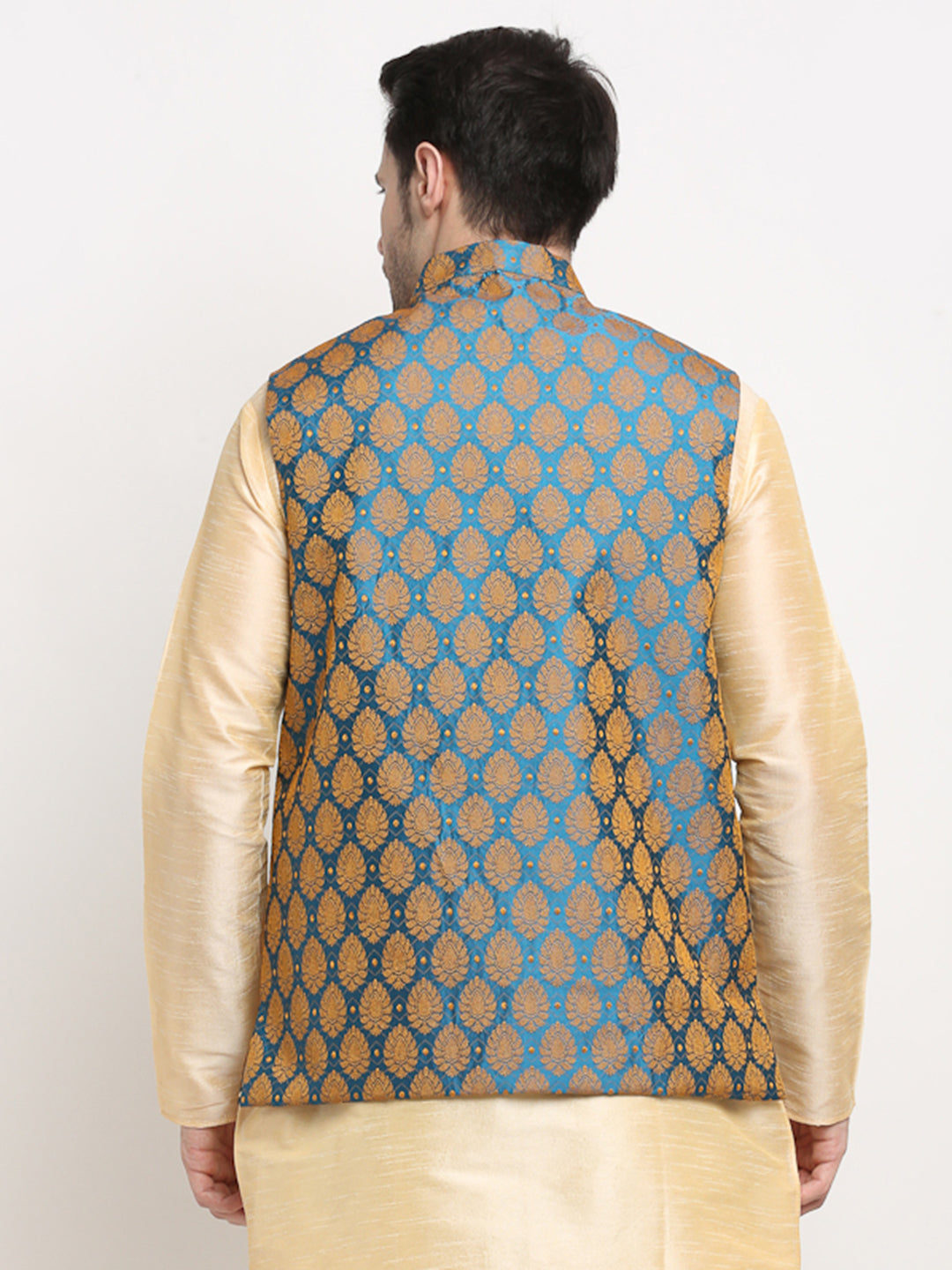 Jompers Men's Blue Self-Designed Blue Waistcoat | Swadesiicart