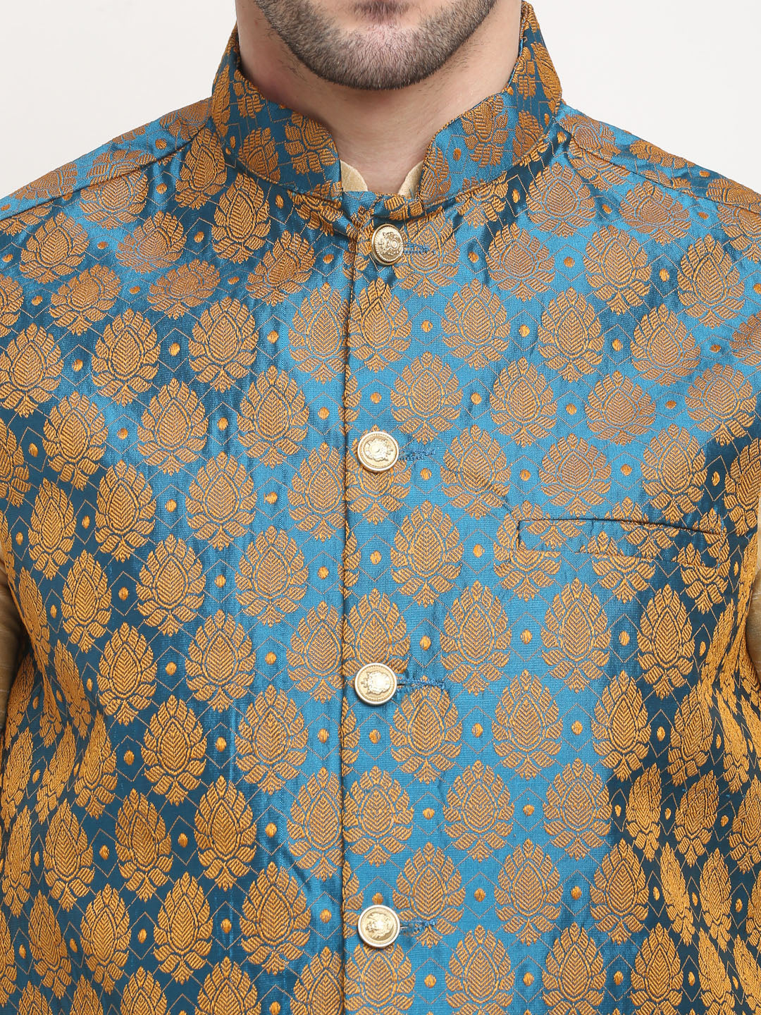 Jompers Men's Blue Self-Designed Blue Waistcoat | Swadesiicart