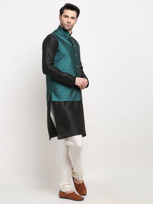 Jompers Men's Green Self-Designed Green Waistcoat | Swadesiicart