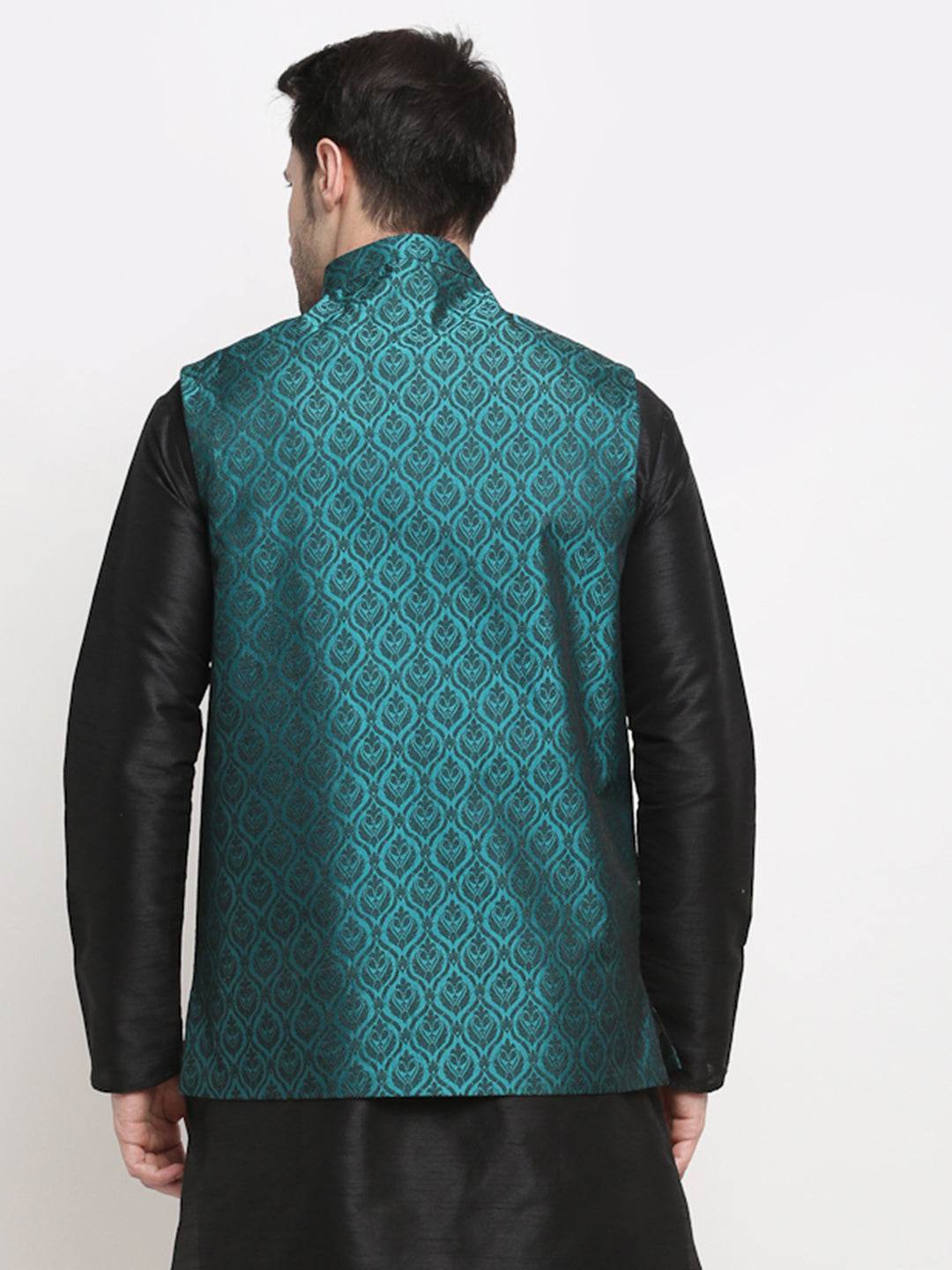 Jompers Men's Green Self-Designed Green Waistcoat | Swadesiicart