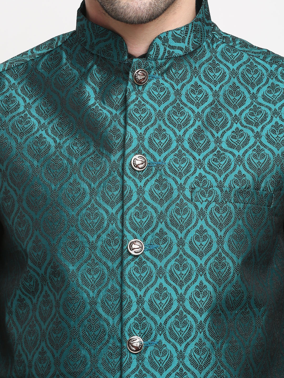 Jompers Men's Green Self-Designed Green Waistcoat | Swadesiicart