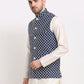 Jompers Men's Navy Blue Navy Blue and White Embroidered Nehru Jacket | Swadesiicart