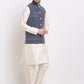 Jompers Men's Navy Blue Navy Blue and White Embroidered Nehru Jacket | Swadesiicart