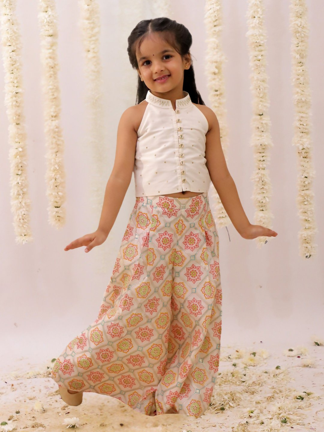 Lil Drama Mishti Off White Top and Pant Set For Girls | Swadesiicart