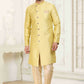 Raivat Ethnic Banarasi Jacquard Embroidery Semi Indo Western Sherwani In Cream Gold Colour | Swadesiicart
