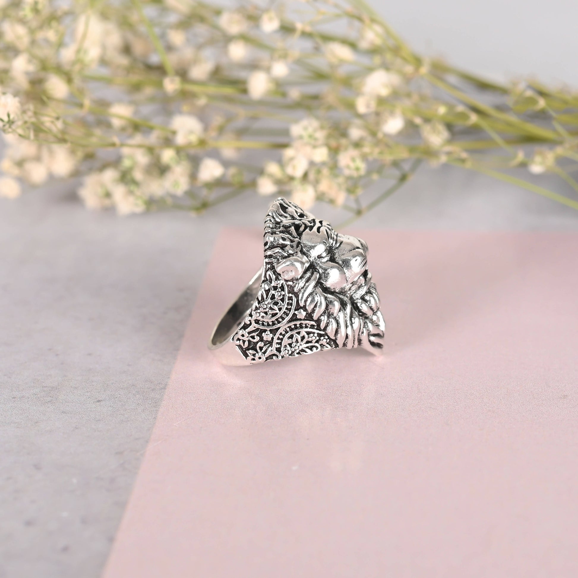 NVR Men Silver-Plated Lion Face Finger Ring | Swadesiicart