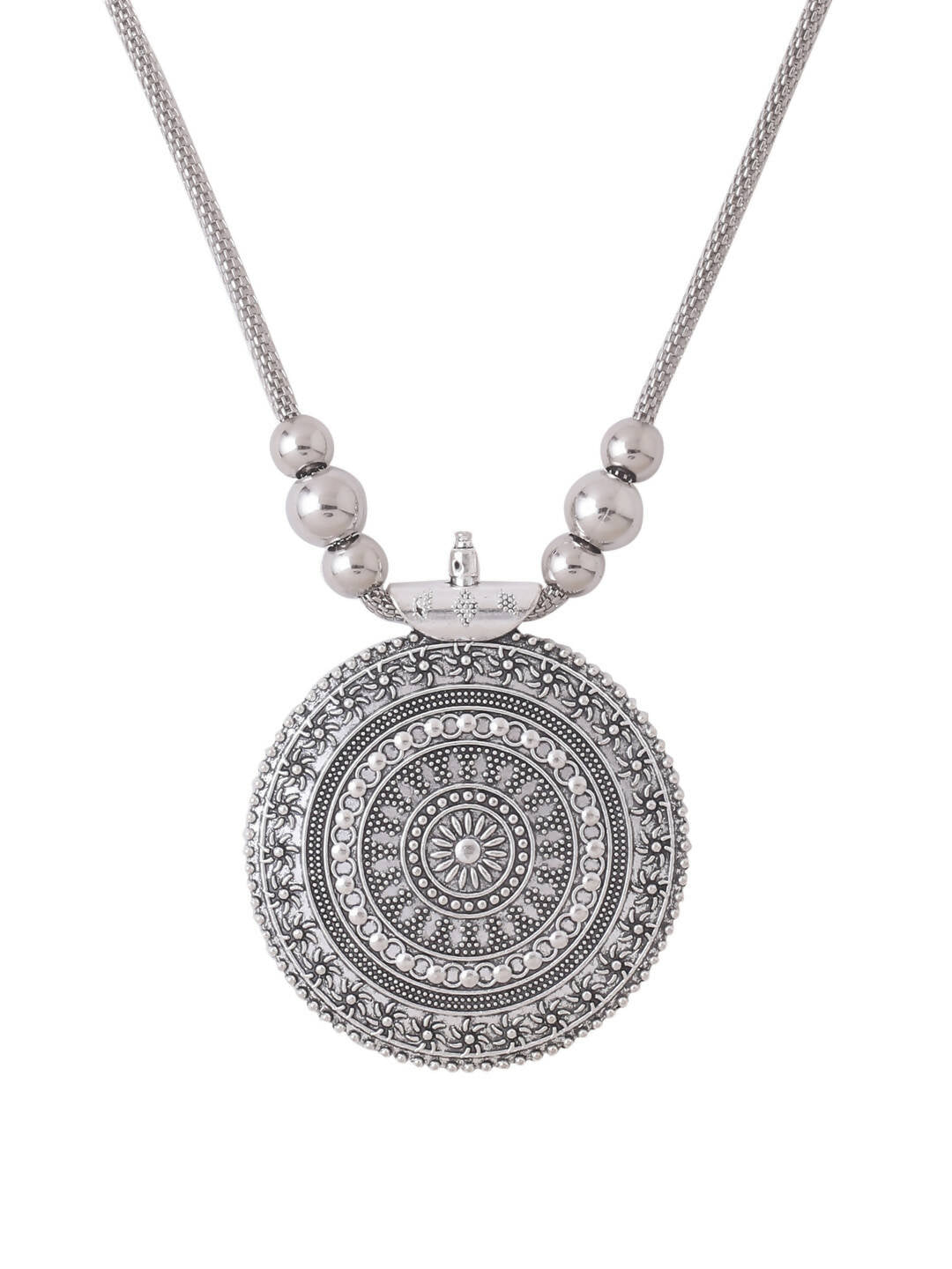NVR Women's Elegant Silver Oxidised Brass Necklace | Swadesiicart