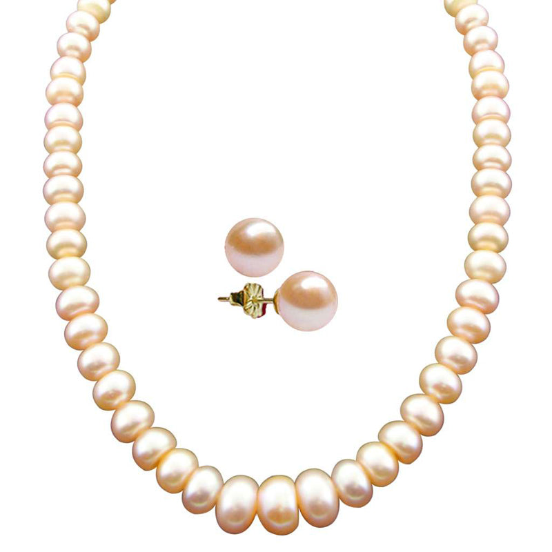 J Pearls New Single Line Peach Pearl Necklace - Real Pearl Jewelry | Swadesiicart