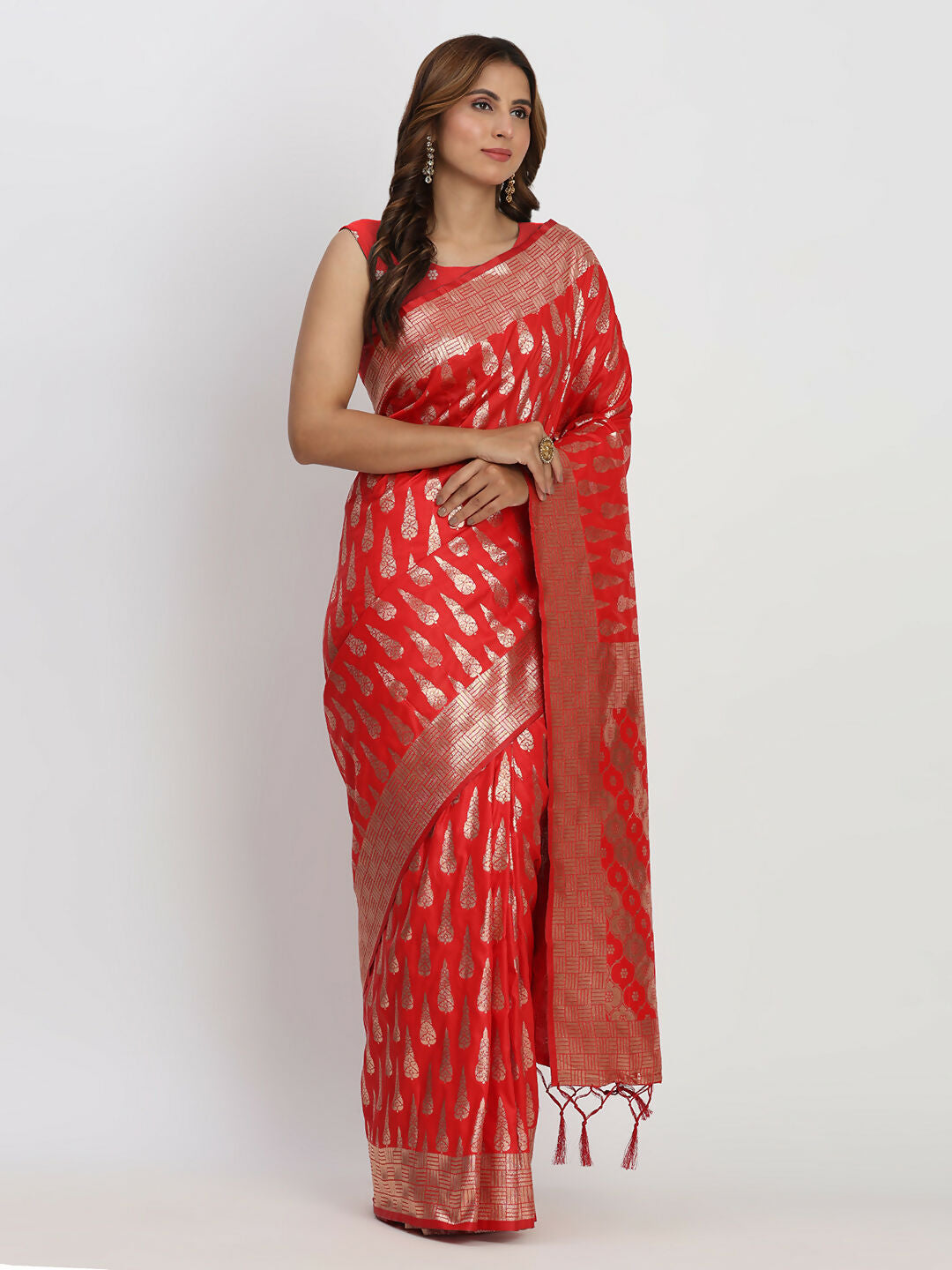 Astita Banarasi Silk Red Saree | Swadesiicart