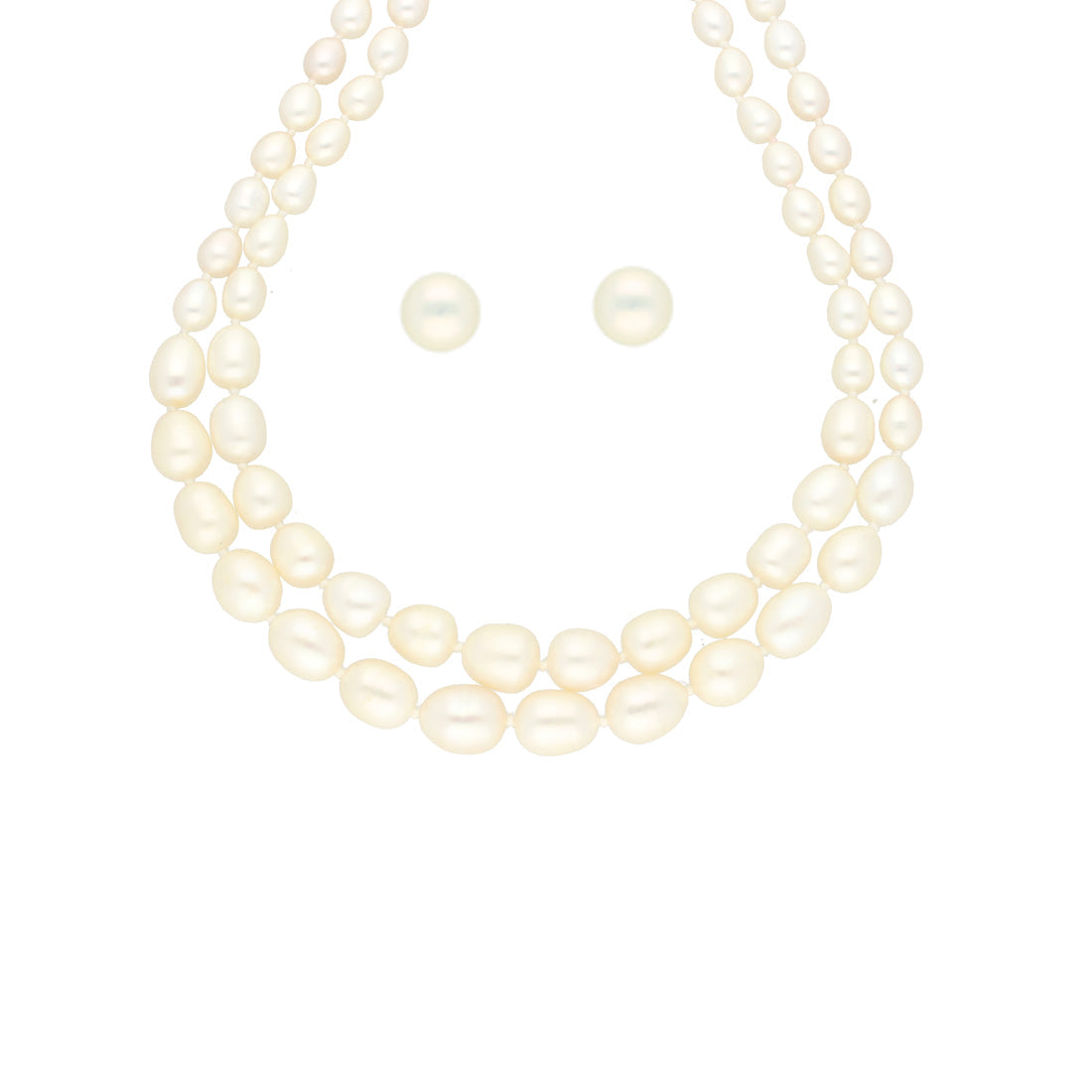 J Pearls 2 Lines Oval Pearl Necklace - Real Pearl Jewelry | Swadesiicart