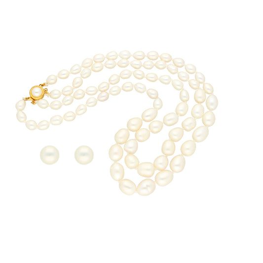 J Pearls 2 Lines Oval Pearl Necklace - Real Pearl Jewelry | Swadesiicart