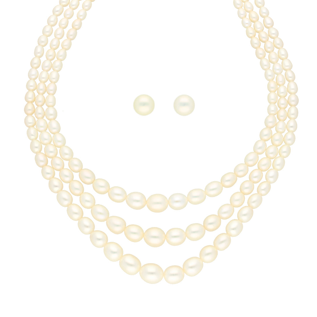 J Pearls 3 Lines Oval Pearl Necklace - Real Pearl Jewelry | Swadesiicart
