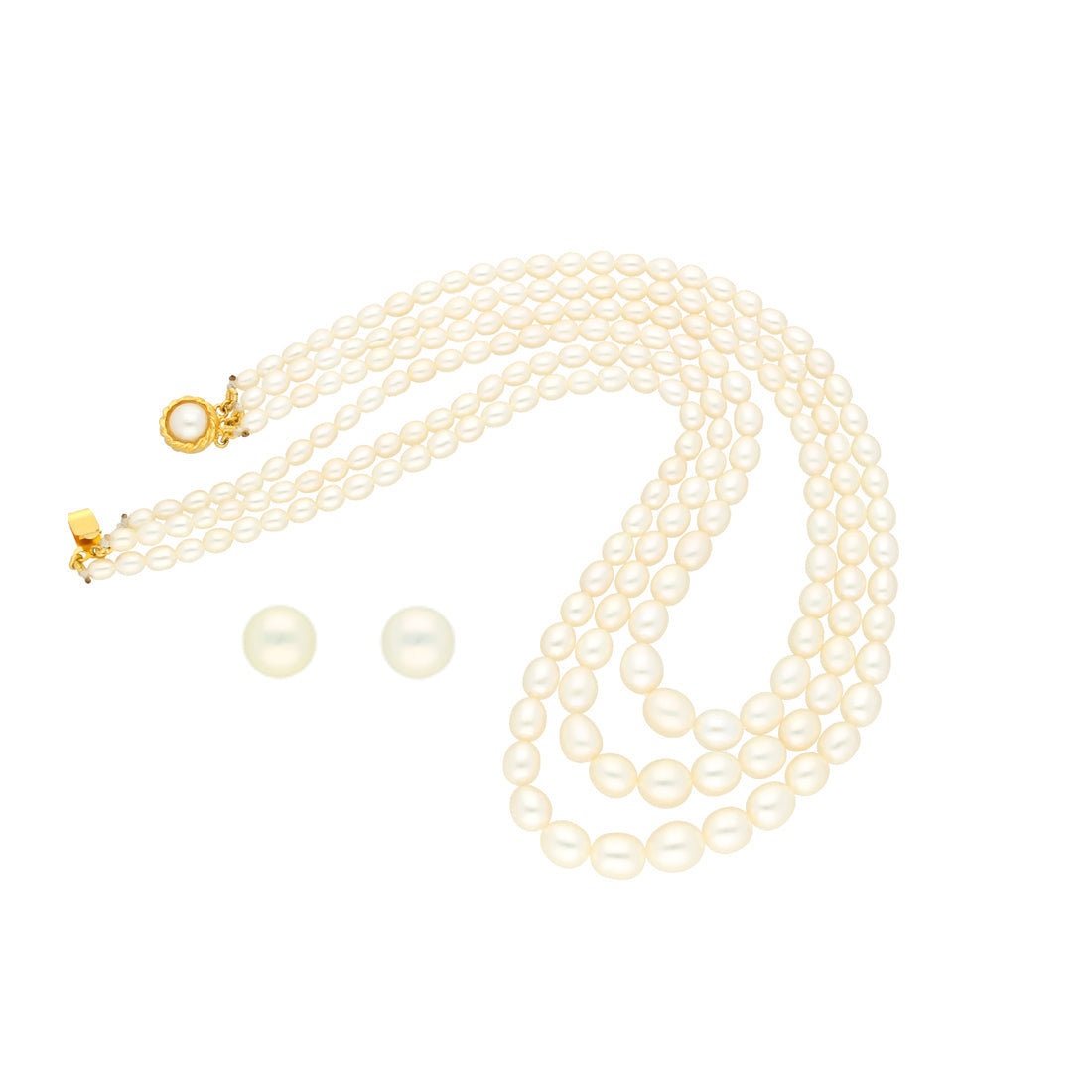 J Pearls 3 Lines Oval Pearl Necklace - Real Pearl Jewelry | Swadesiicart